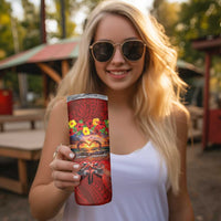 Hawaiian Turtle Love Couple Skinny Tumbler Ocean Serenade - Honu Honi Ihu with Hibiscus and Romantic Sunset Red Color LT03 - Polynesian Pride