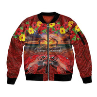 Hawaiian Turtle Love Couple Sleeve Zip Bomber Jacket Ocean Serenade - Honu Honi Ihu with Hibiscus and Romantic Sunset Red Color LT03 Unisex Red - Polynesian Pride