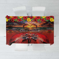Hawaiian Turtle Love Couple Tablecloth Ocean Serenade - Honu Honi Ihu with Hibiscus and Romantic Sunset Red Color LT03 Red - Polynesian Pride