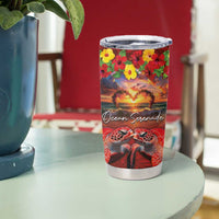 Hawaiian Turtle Love Couple Tumbler Cup Ocean Serenade - Honu Honi Ihu with Hibiscus and Romantic Sunset Red Color LT03 - Polynesian Pride