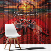 Hawaiian Turtle Love Couple Window Curtain Ocean Serenade - Honu Honi Ihu with Hibiscus and Romantic Sunset Red Color LT03 - Polynesian Pride