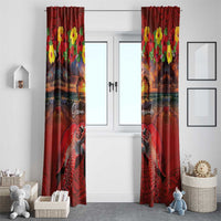 Hawaiian Turtle Love Couple Window Curtain Ocean Serenade - Honu Honi Ihu with Hibiscus and Romantic Sunset Red Color LT03 - Polynesian Pride