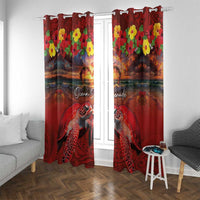 Hawaiian Turtle Love Couple Window Curtain Ocean Serenade - Honu Honi Ihu with Hibiscus and Romantic Sunset Red Color LT03 With Grommets Red - Polynesian Pride