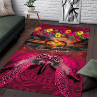 Hawaiian Turtle Love Couple Area Rug Ocean Serenade - Honu Honi Ihu with Hibiscus and Romantic Sunset Pink Color LT03 Pink - Polynesian Pride