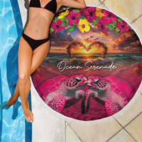 Hawaiian Turtle Love Couple Beach Blanket Ocean Serenade - Honu Honi Ihu with Hibiscus and Romantic Sunset Pink Color LT03 - Polynesian Pride
