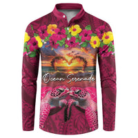 Hawaiian Turtle Love Couple Button Sweatshirt Ocean Serenade - Honu Honi Ihu with Hibiscus and Romantic Sunset Pink Color LT03 Pink - Polynesian Pride
