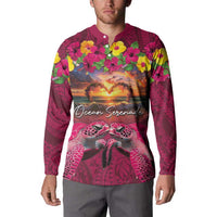 Hawaiian Turtle Love Couple Button Sweatshirt Ocean Serenade - Honu Honi Ihu with Hibiscus and Romantic Sunset Pink Color LT03 - Polynesian Pride