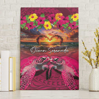 Hawaiian Turtle Love Couple Canvas Wall Art Ocean Serenade - Honu Honi Ihu with Hibiscus and Romantic Sunset Pink Color LT03 Without Frame Pink - Polynesian Pride