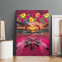Hawaiian Turtle Love Couple Canvas Wall Art Ocean Serenade - Honu Honi Ihu with Hibiscus and Romantic Sunset Pink Color LT03 - Polynesian Pride