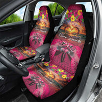 Hawaiian Turtle Love Couple Car Seat Cover Ocean Serenade - Honu Honi Ihu with Hibiscus and Romantic Sunset Pink Color LT03 - Polynesian Pride
