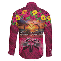 Hawaiian Turtle Love Couple Family Matching Off Shoulder Maxi Dress and Hawaiian Shirt Ocean Serenade - Honu Honi Ihu with Hibiscus and Romantic Sunset Pink Color LT03 - Polynesian Pride