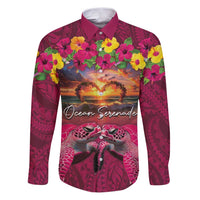 Hawaiian Turtle Love Couple Family Matching Puletasi and Hawaiian Shirt Ocean Serenade - Honu Honi Ihu with Hibiscus and Romantic Sunset Pink Color LT03 Dad's Shirt - Long Sleeve Pink - Polynesian Pride