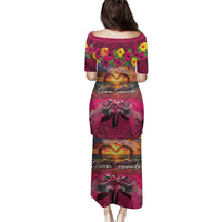 Hawaiian Turtle Love Couple Family Matching Puletasi and Hawaiian Shirt Ocean Serenade - Honu Honi Ihu with Hibiscus and Romantic Sunset Pink Color LT03 - Polynesian Pride