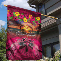 Hawaiian Turtle Love Couple Garden Flag Ocean Serenade - Honu Honi Ihu with Hibiscus and Romantic Sunset Pink Color LT03 - Polynesian Pride
