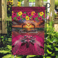 Hawaiian Turtle Love Couple Garden Flag Ocean Serenade - Honu Honi Ihu with Hibiscus and Romantic Sunset Pink Color LT03 Garden Flag Pink - Polynesian Pride