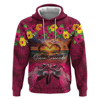 Hawaiian Turtle Love Couple Hoodie Ocean Serenade - Honu Honi Ihu with Hibiscus and Romantic Sunset Pink Color LT03 Pullover Hoodie Pink - Polynesian Pride