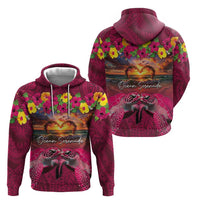 Hawaiian Turtle Love Couple Hoodie Ocean Serenade - Honu Honi Ihu with Hibiscus and Romantic Sunset Pink Color LT03 - Polynesian Pride