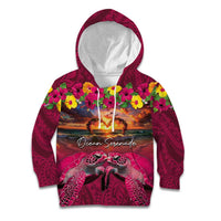 Hawaiian Turtle Love Couple Kid Hoodie Ocean Serenade - Honu Honi Ihu with Hibiscus and Romantic Sunset Pink Color LT03 Hoodie Pink - Polynesian Pride