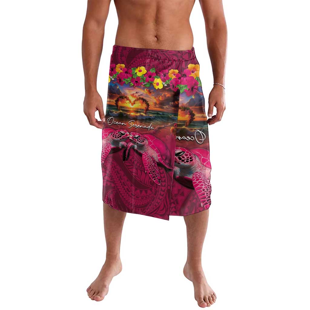 Hawaiian Turtle Love Couple Lavalava Ocean Serenade - Honu Honi Ihu with Hibiscus and Romantic Sunset Pink Color LT03 Pink - Polynesian Pride