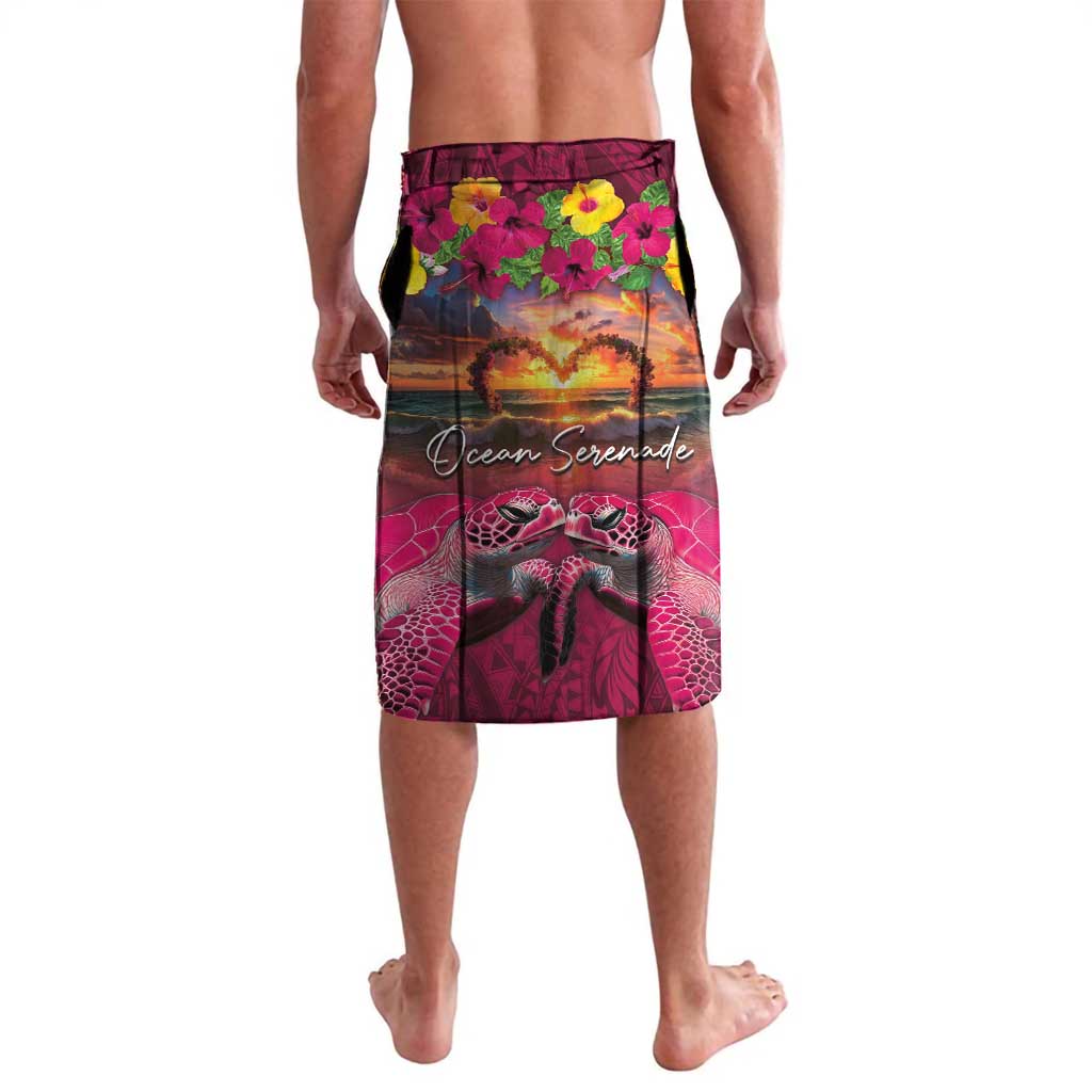 Hawaiian Turtle Love Couple Lavalava Ocean Serenade - Honu Honi Ihu with Hibiscus and Romantic Sunset Pink Color LT03 - Polynesian Pride