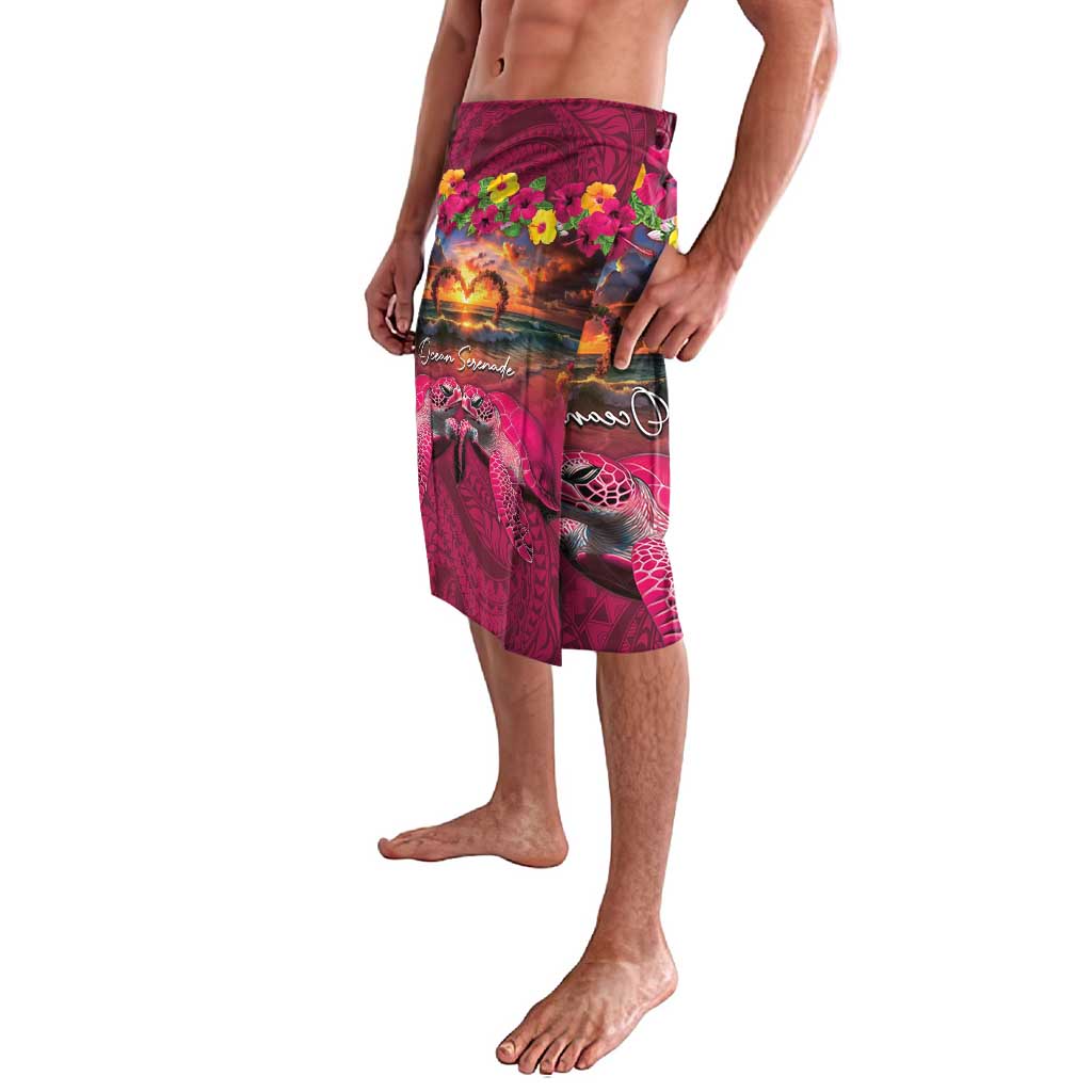 Hawaiian Turtle Love Couple Lavalava Ocean Serenade - Honu Honi Ihu with Hibiscus and Romantic Sunset Pink Color LT03 - Polynesian Pride