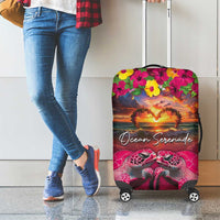 Hawaiian Turtle Love Couple Luggage Cover Ocean Serenade - Honu Honi Ihu with Hibiscus and Romantic Sunset Pink Color LT03 - Polynesian Pride