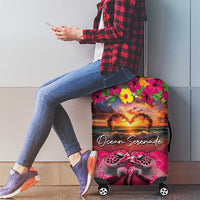 Hawaiian Turtle Love Couple Luggage Cover Ocean Serenade - Honu Honi Ihu with Hibiscus and Romantic Sunset Pink Color LT03 - Polynesian Pride