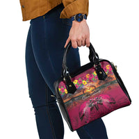 Hawaiian Turtle Love Couple Shoulder Handbag Ocean Serenade - Honu Honi Ihu with Hibiscus and Romantic Sunset Pink Color LT03 - Polynesian Pride