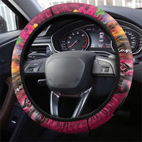 Hawaiian Turtle Love Couple Steering Wheel Cover Ocean Serenade - Honu Honi Ihu with Hibiscus and Romantic Sunset Pink Color LT03 - Polynesian Pride