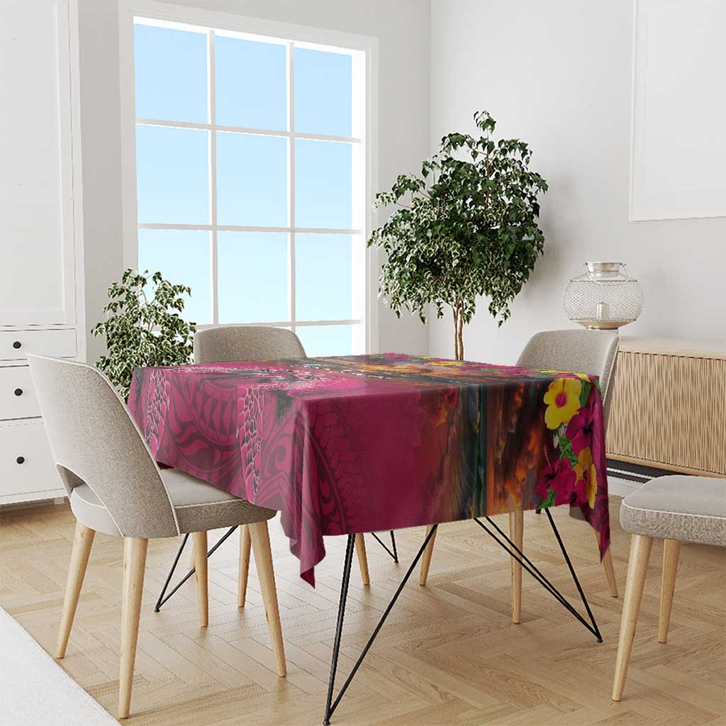 Hawaiian Turtle Love Couple Tablecloth Ocean Serenade - Honu Honi Ihu with Hibiscus and Romantic Sunset Pink Color LT03 - Polynesian Pride