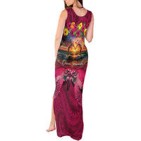 Hawaiian Turtle Love Couple Tank Maxi Dress Ocean Serenade - Honu Honi Ihu with Hibiscus and Romantic Sunset Pink Color LT03 - Polynesian Pride