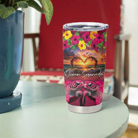 Hawaiian Turtle Love Couple Tumbler Cup Ocean Serenade - Honu Honi Ihu with Hibiscus and Romantic Sunset Pink Color LT03 - Polynesian Pride