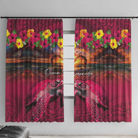 Hawaiian Turtle Love Couple Window Curtain Ocean Serenade - Honu Honi Ihu with Hibiscus and Romantic Sunset Pink Color LT03 With Hooks Pink - Polynesian Pride