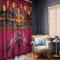 Hawaiian Turtle Love Couple Window Curtain Ocean Serenade - Honu Honi Ihu with Hibiscus and Romantic Sunset Pink Color LT03 - Polynesian Pride