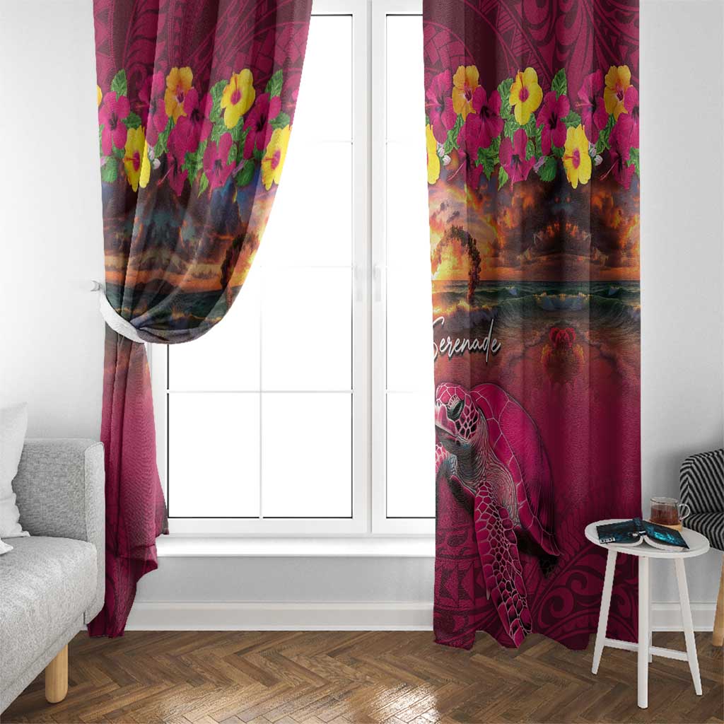 Hawaiian Turtle Love Couple Window Curtain Ocean Serenade - Honu Honi Ihu with Hibiscus and Romantic Sunset Pink Color LT03 - Polynesian Pride