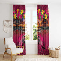 Hawaiian Turtle Love Couple Window Curtain Ocean Serenade - Honu Honi Ihu with Hibiscus and Romantic Sunset Pink Color LT03 - Polynesian Pride