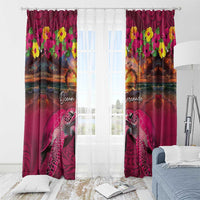 Hawaiian Turtle Love Couple Window Curtain Ocean Serenade - Honu Honi Ihu with Hibiscus and Romantic Sunset Pink Color LT03 - Polynesian Pride
