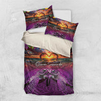 Hawaiian Turtle Love Couple Bedding Set Ocean Serenade - Honu Honi Ihu with Hibiscus and Romantic Sunset Purple Color LT03 US Twin 172cm x 218cm Purple - Polynesian Pride