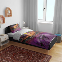 Hawaiian Turtle Love Couple Bedding Set Ocean Serenade - Honu Honi Ihu with Hibiscus and Romantic Sunset Purple Color LT03 - Polynesian Pride