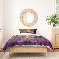 Hawaiian Turtle Love Couple Bedding Set Ocean Serenade - Honu Honi Ihu with Hibiscus and Romantic Sunset Purple Color LT03 - Polynesian Pride