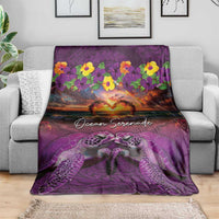 Hawaiian Turtle Love Couple Blanket Ocean Serenade - Honu Honi Ihu with Hibiscus and Romantic Sunset Purple Color LT03 - Polynesian Pride
