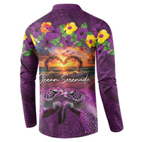 Hawaiian Turtle Love Couple Button Sweatshirt Ocean Serenade - Honu Honi Ihu with Hibiscus and Romantic Sunset Purple Color LT03 - Polynesian Pride