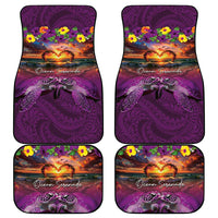Hawaiian Turtle Love Couple Car Mats Ocean Serenade - Honu Honi Ihu with Hibiscus and Romantic Sunset Purple Color LT03 - Polynesian Pride