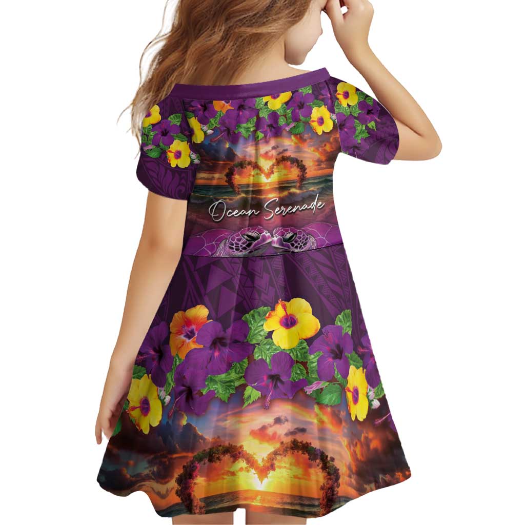 Hawaiian Turtle Love Couple Family Matching Puletasi and Hawaiian Shirt Ocean Serenade - Honu Honi Ihu with Hibiscus and Romantic Sunset Purple Color LT03 - Polynesian Pride