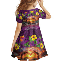 Hawaiian Turtle Love Couple Family Matching Puletasi and Hawaiian Shirt Ocean Serenade - Honu Honi Ihu with Hibiscus and Romantic Sunset Purple Color LT03 - Polynesian Pride