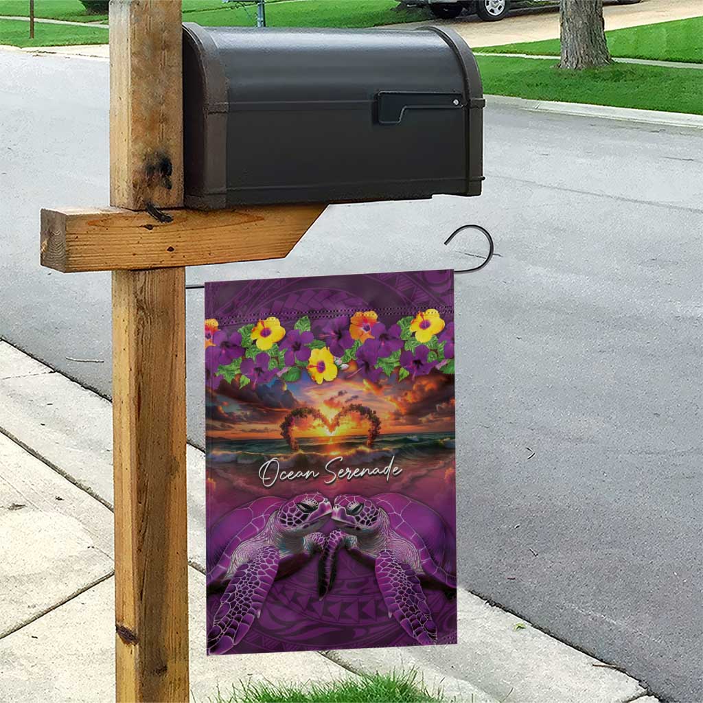 Hawaiian Turtle Love Couple Garden Flag Ocean Serenade - Honu Honi Ihu with Hibiscus and Romantic Sunset Purple Color LT03 - Polynesian Pride