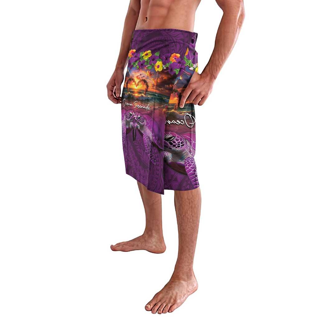 Hawaiian Turtle Love Couple Lavalava Ocean Serenade - Honu Honi Ihu with Hibiscus and Romantic Sunset Purple Color LT03 - Polynesian Pride