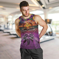 Hawaiian Turtle Love Couple Men Tank Top Ocean Serenade - Honu Honi Ihu with Hibiscus and Romantic Sunset Purple Color LT03 Purple - Polynesian Pride