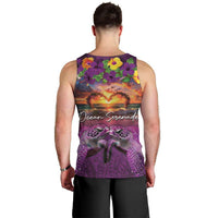 Hawaiian Turtle Love Couple Men Tank Top Ocean Serenade - Honu Honi Ihu with Hibiscus and Romantic Sunset Purple Color LT03 - Polynesian Pride