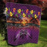 Hawaiian Turtle Love Couple Quilt Ocean Serenade - Honu Honi Ihu with Hibiscus and Romantic Sunset Purple Color LT03 - Polynesian Pride
